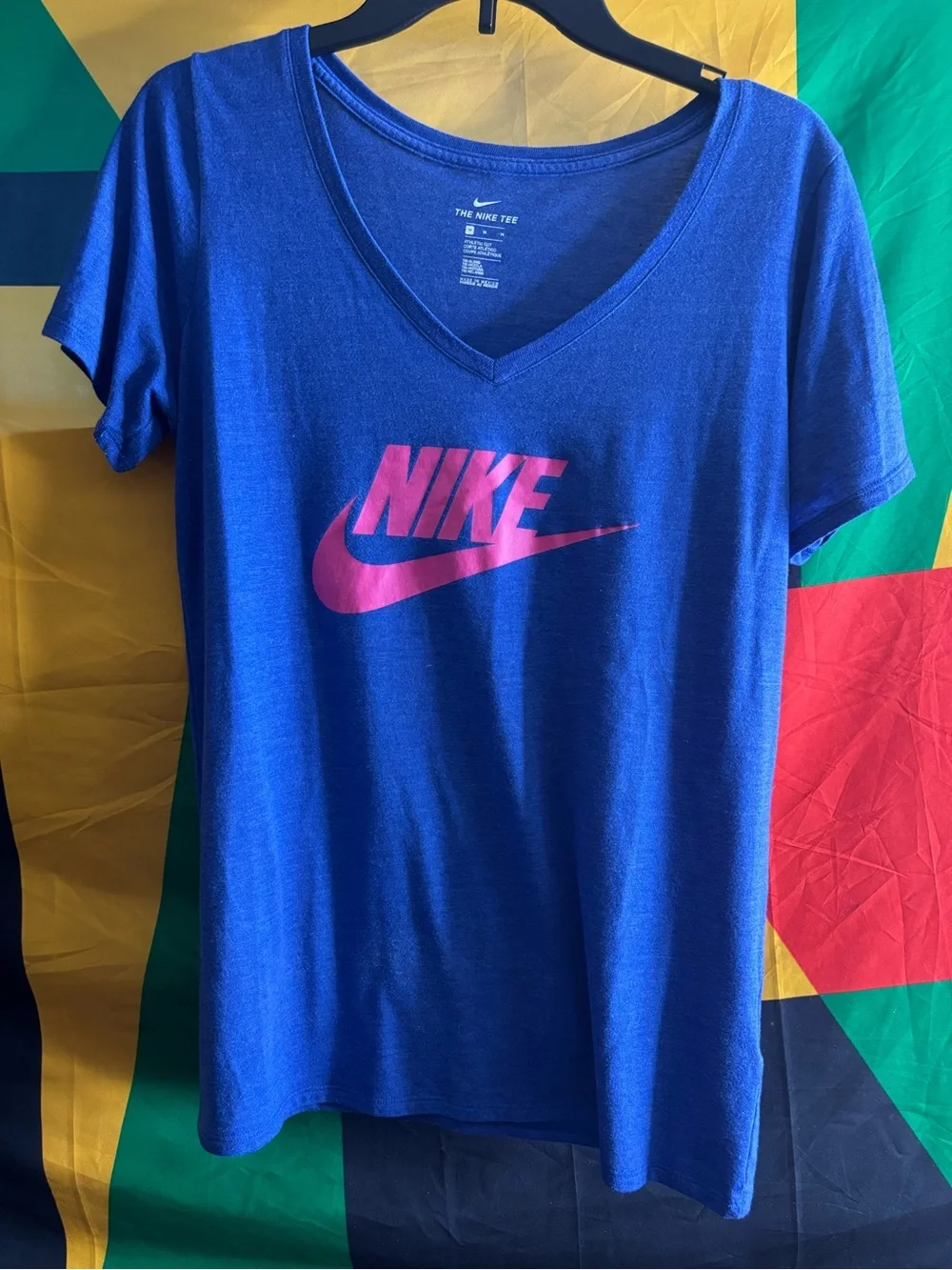 Nike Royal Blue V-Neck Tee with White Logo
